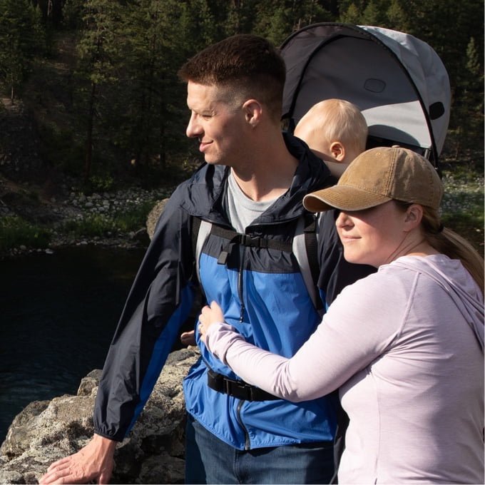 Zach is outside with people.