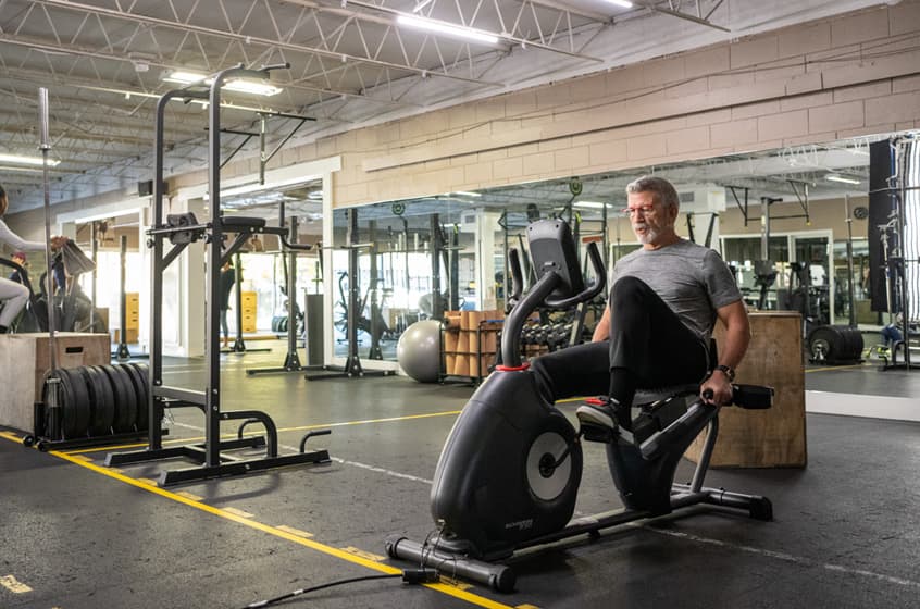 Theron working out at the gym.