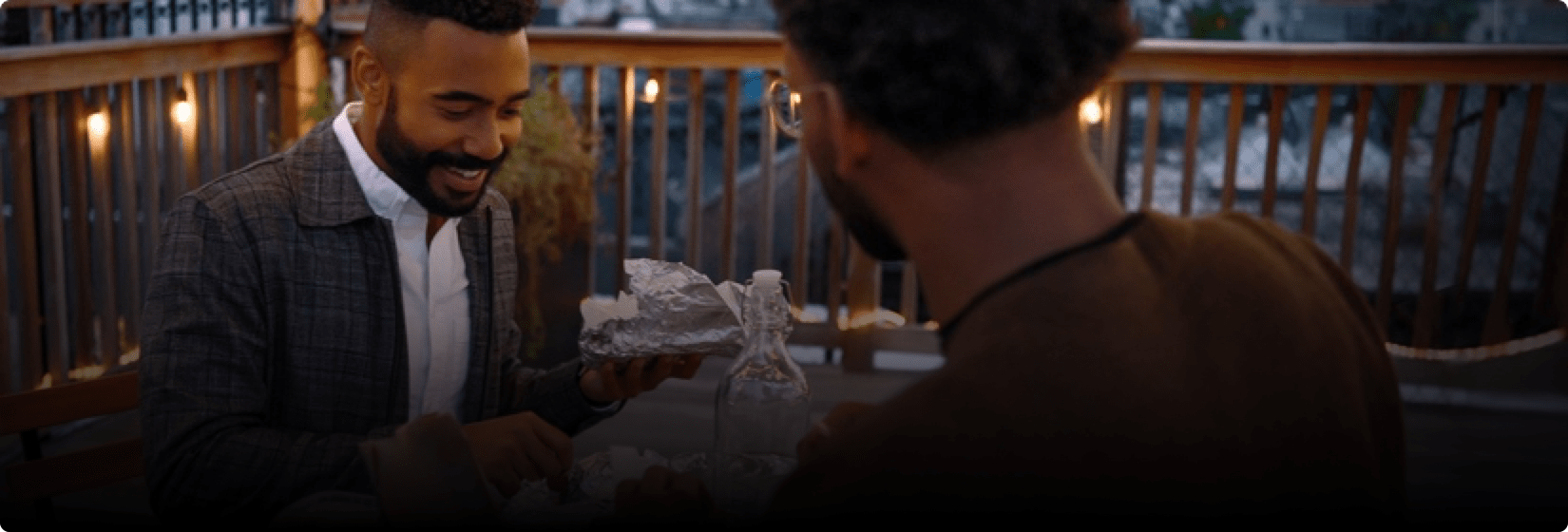 Dimitri is eating dinner with a friend.
