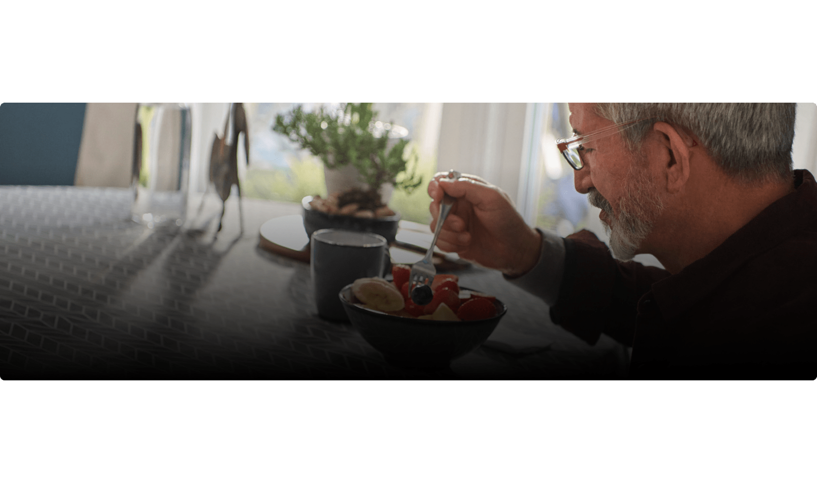 Theron eating breakfast.