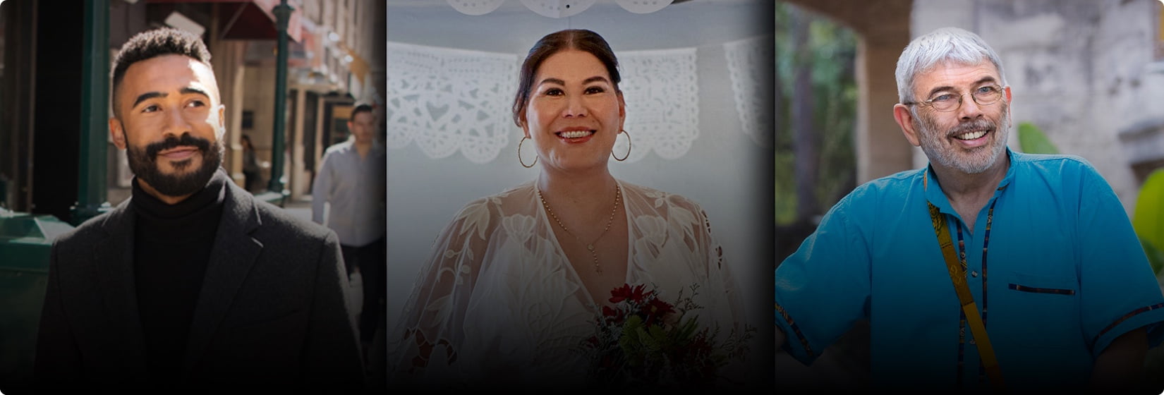 Dimitri, D’Eva y Hugo sonríen.