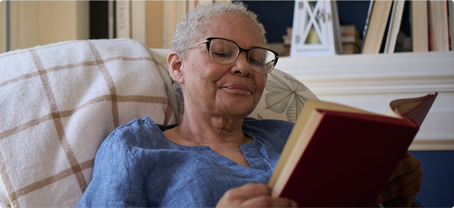 Melanie reading a book.